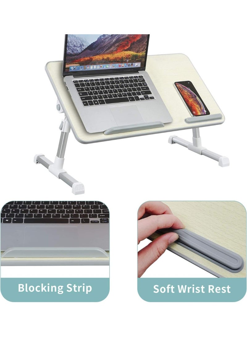 مكتب لابتوب قابل للتعديل للسرير – طاولة محمولة مع مروحة تبريد USB، مكتب سرير قابل للطي مع حامل للقراءة ولوحة ماوس – طبيعي (23.6 × 11.8 × 12.6 بوصة) - Image 2