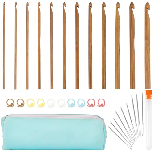 RAINFLOW 32 Pcs Crochet Hooks Set Crochet Kit Crochet Hook Set Crochet Needles Crochet Tools 12 Sizes Carbonized Polished Bamboo with Case Complete Crochet Accessories for Beginners Adults Home - Image 1
