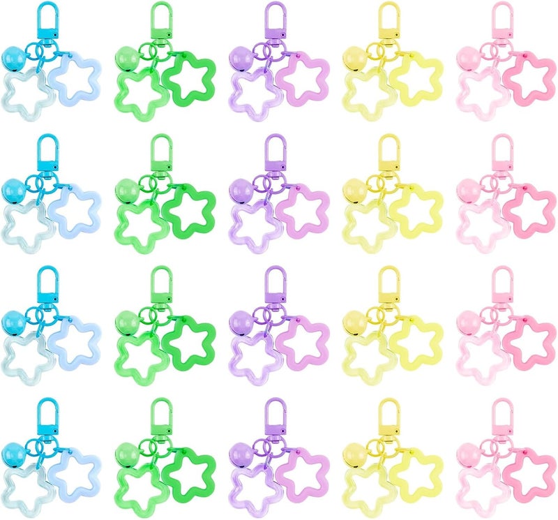 KASTWAVE 20Pcs Candy Color Star Keychain, Cute Acrylic Bell Pendant Keyring, Vibrant Key Chains for Bags, Purses, Car Keys, DIY Charms - Image 1