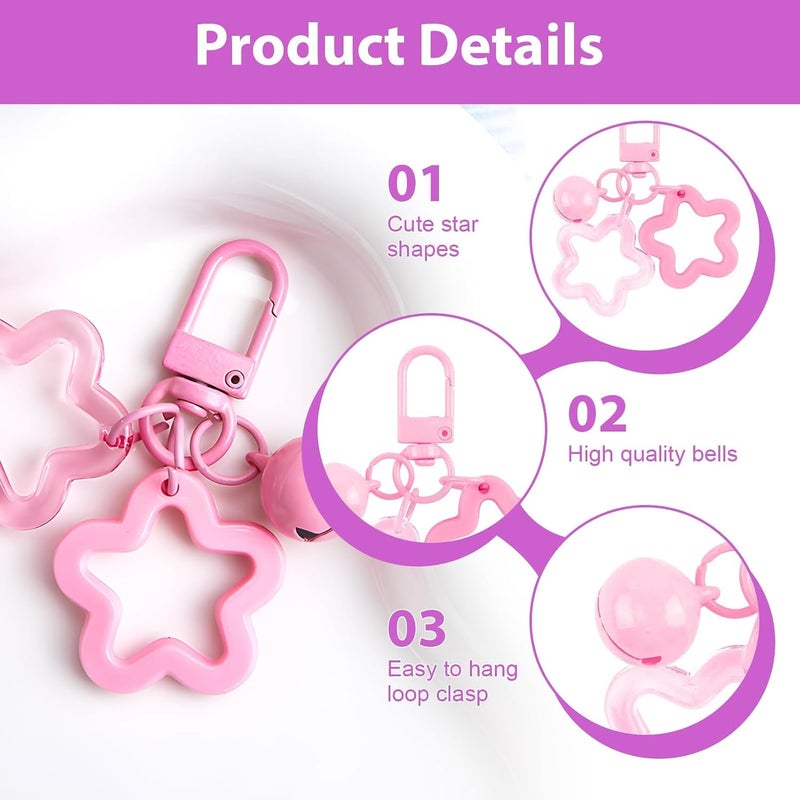 KASTWAVE 20Pcs Candy Color Star Keychain, Cute Acrylic Bell Pendant Keyring, Vibrant Key Chains for Bags, Purses, Car Keys, DIY Charms - Image 4
