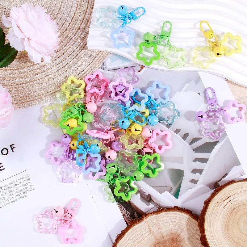KASTWAVE 20Pcs Candy Color Star Keychain, Cute Acrylic Bell Pendant Keyring, Vibrant Key Chains for Bags, Purses, Car Keys, DIY Charms - Image 5