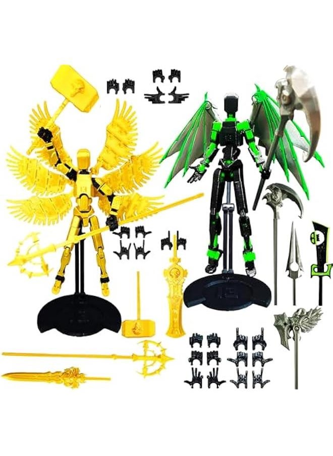 T13 Action Figure Set, Assembly Completed, 3D Printed Dummy Titan 13 Action Figures, Six Wings Golden Zenith and Dark Angel，Multi-Jointed Lucy 13,With Stand，Gift for Collectors (2 fihures)