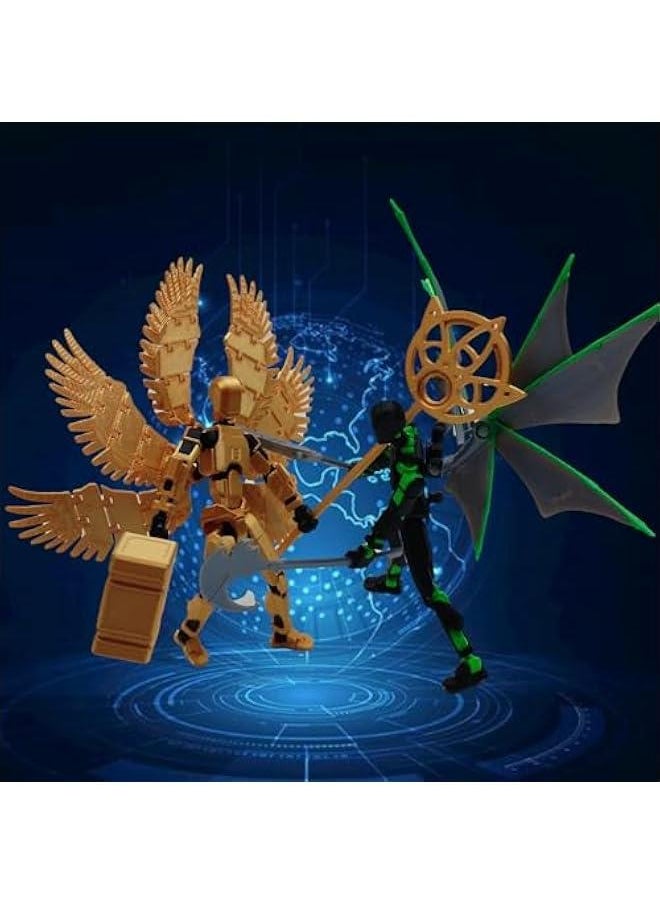 T13 Action Figure Set, Assembly Completed, 3D Printed Dummy Titan 13 Action Figures, Six Wings Golden Zenith and Dark Angel，Multi-Jointed Lucy 13,With Stand，Gift for Collectors (2 fihures)