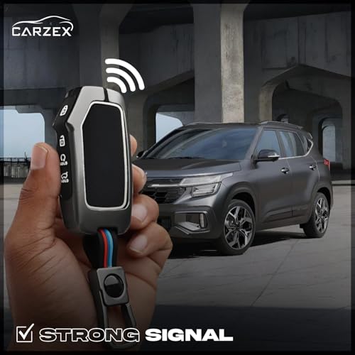 Carzex® Smart Key Cover Compatible with Kia Seltos 2024-2023 Facelift HTX, Carens, Clavis X-Line, Sonet Facelift – 4 Flip Button Metal Silicone TPU Protective Key Shell (Black) - Image 4