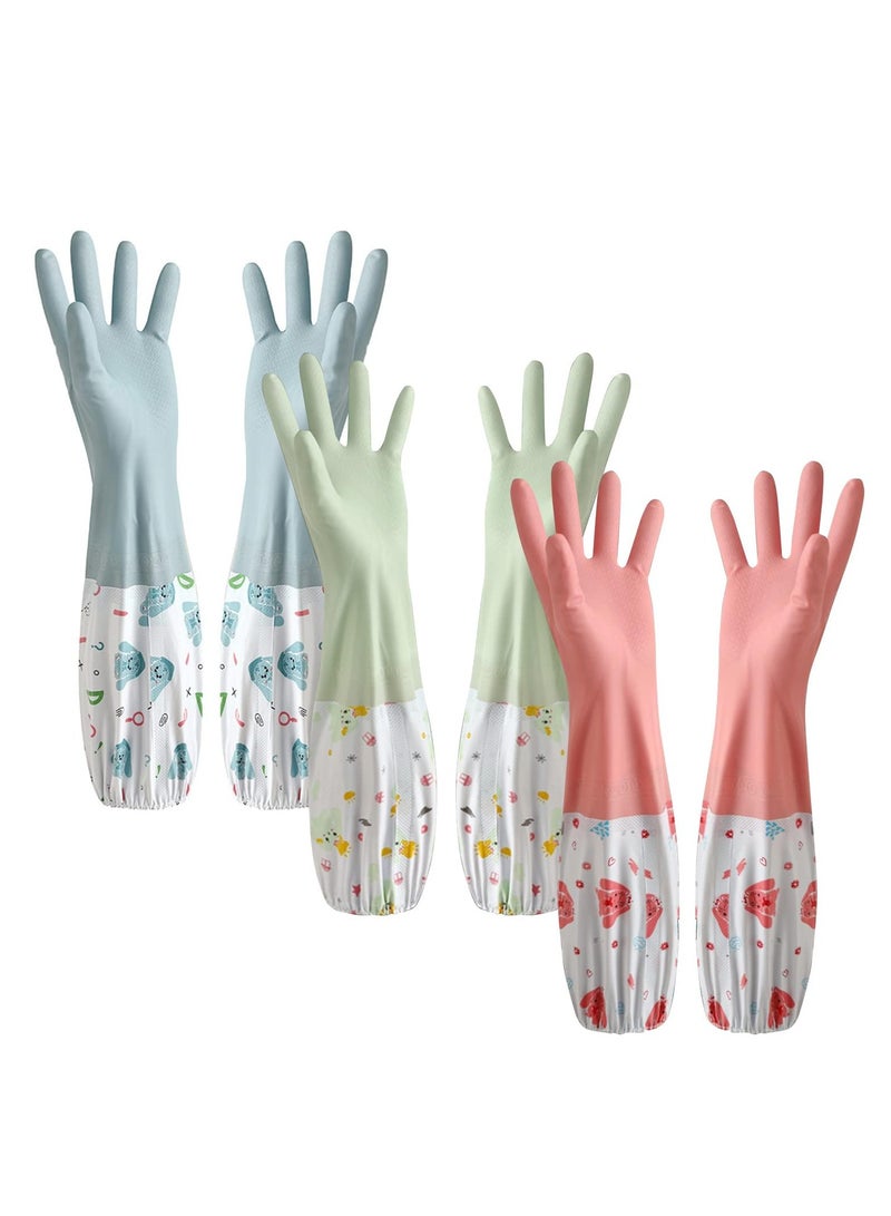 GNAFOTU 3 Pcs Rubber Dishwashing Cleaning Gloves - Waterproof, Reusable Long Kitchen Gloves, Latex-Free Household Gloves for Laundry, Cleaning, Working, Gardening - Image 1