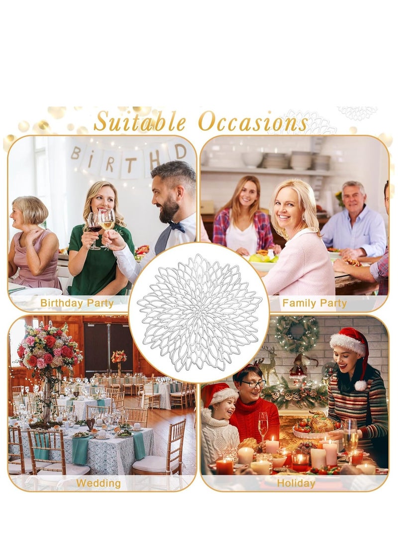 Excefore Round Placemats Set of 6 for Dinner Table Hollow-Out Vinyl Place Mats Round Placemats Laminated Plastic Morden Dining Table Decoration for Kitchen Table Decor (Silver) - Image 5