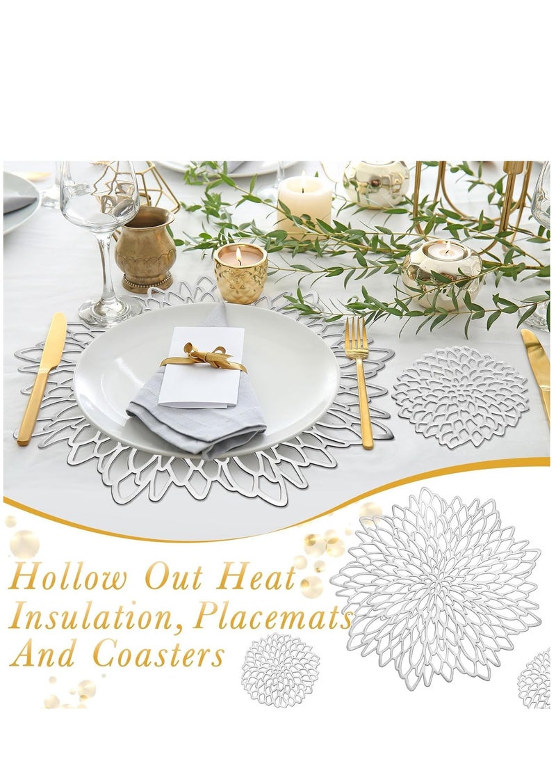 Excefore Round Placemats Set of 6 for Dinner Table Hollow-Out Vinyl Place Mats Round Placemats Laminated Plastic Morden Dining Table Decoration for Kitchen Table Decor (Silver) - Image 4