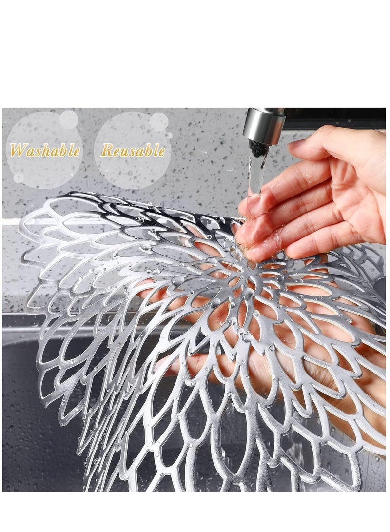 Excefore Round Placemats Set of 6 for Dinner Table Hollow-Out Vinyl Place Mats Round Placemats Laminated Plastic Morden Dining Table Decoration for Kitchen Table Decor (Silver) - Image 3