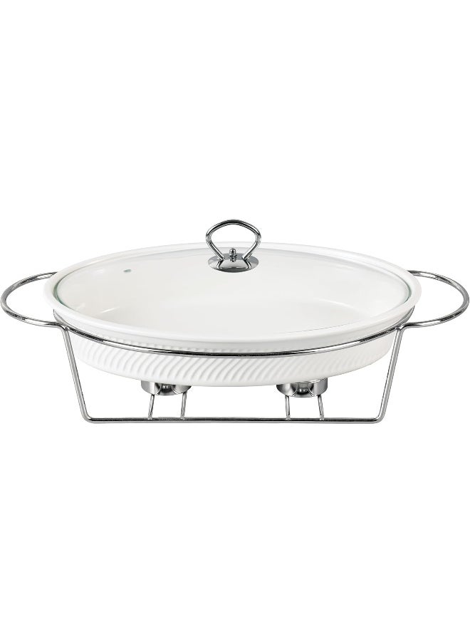 Orchid 12 Inch Oval Casserole With Candle Stand Ceramic Buffet Casserole Dish Ceramic Pot Chafer With Candle Holder Catering Warmer Hot Pot Soup Pot For Events Hotel Restaurant  - Image 1