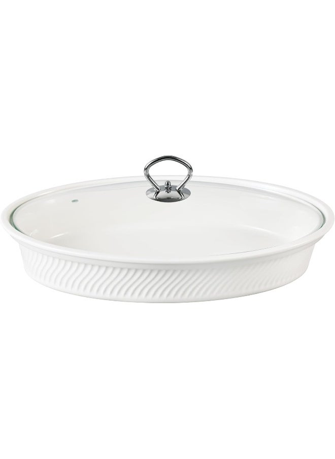 Orchid 12 Inch Oval Casserole With Candle Stand Ceramic Buffet Casserole Dish Ceramic Pot Chafer With Candle Holder Catering Warmer Hot Pot Soup Pot For Events Hotel Restaurant  - Image 2
