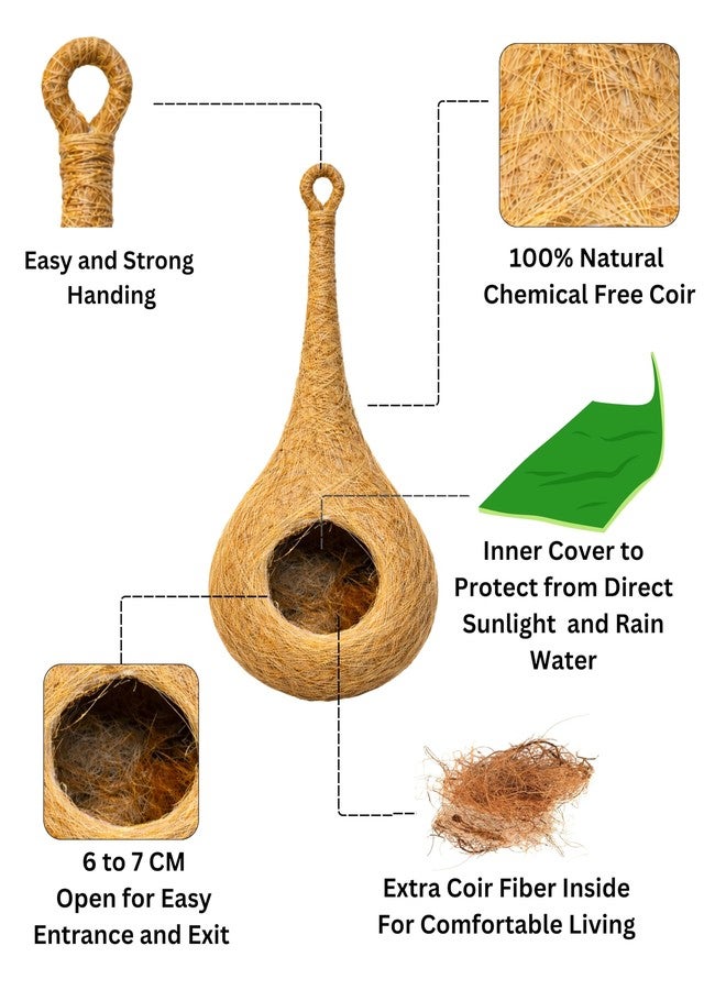 TRISHILP Natural Handwoven Coir Bird Nest House| Eco Friendly,Water-Resistant & Sun-Protected | Hanging Bird House for Balcony, Garden & Trees | Safe Shelter for Small Birds - Image 3