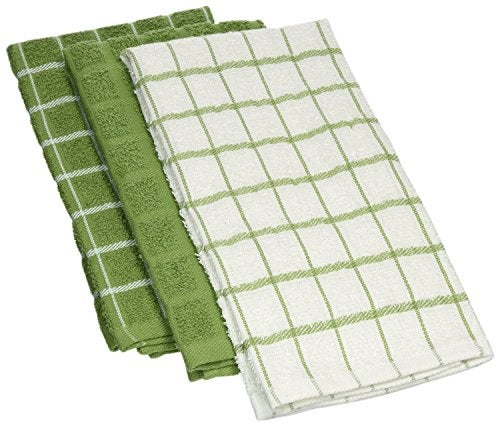 Ritz Premium 100 Cotton Terry Check Kitchen Dish Towels  Highly Absorbent Super Soft LongLasting 25x15 3Pack Cactus Green