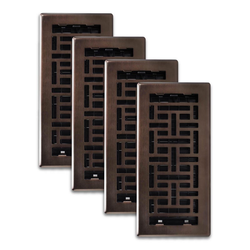 Decor Grates (4-Pack) AJH410-RB Oriental Floor Register, 4x10 Inches, Rubbed Bronze Finish - Image 1