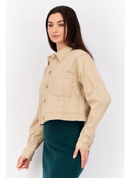 ESPRIT Women Plain Jacket Shirt, Tan  - Image 3