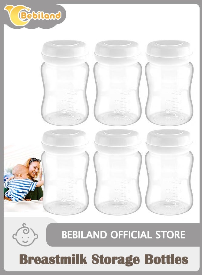 Bebiland 6 PCS  Count Breastmilk Storage Bottles with Lock-Tight Cap, 180 Ml Breast Milk Storage Containers for Fridge, Breastmilk Storage Bag Alternative Breastfeeding Supplies - Image 1