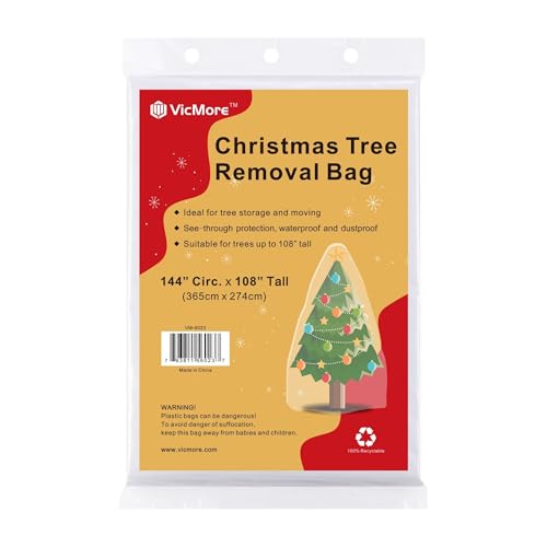 VicMore Christmas Tree Disposal Bag 9x6 ft Clear Plastic – Heavy-Duty, Tear-Resistant & Odorless Polyethylene for Real or Artificial Xmas Tree Removal, Storage & Moving - Image 1