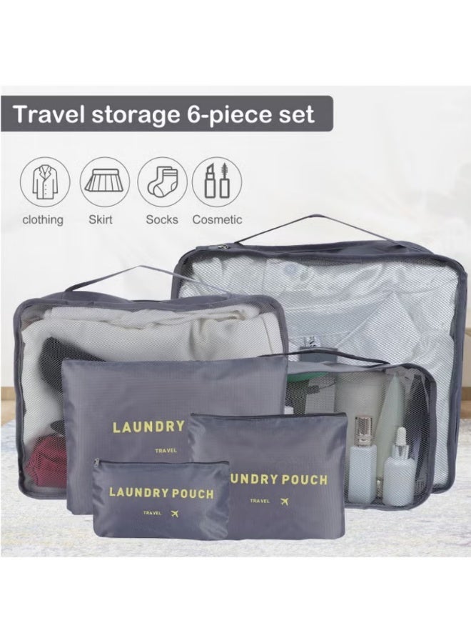 أف بي سي FPC 6 قطعة السفر حقائب تخزين مربع التعبئة والتغليف مكعب مجموعة تخزين حقيبة مقاومة للماء حقيبة غسيل الملابس السفر - رمادي - Image 2