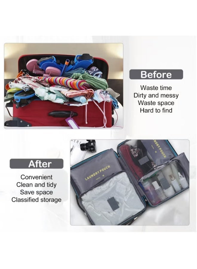 أف بي سي FPC 6 قطعة السفر حقائب تخزين مربع التعبئة والتغليف مكعب مجموعة تخزين حقيبة مقاومة للماء حقيبة غسيل الملابس السفر - رمادي - Image 5