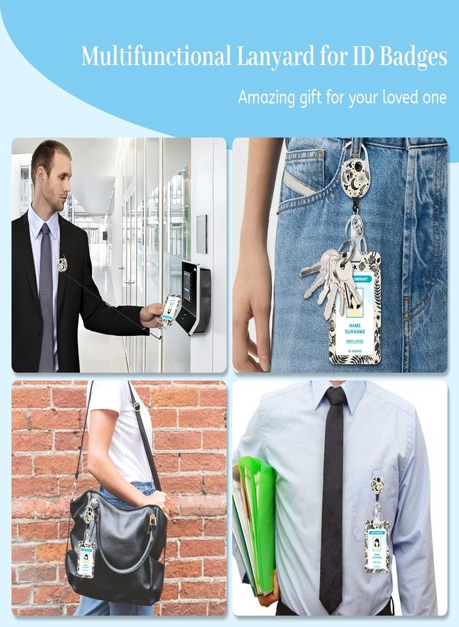 Hancynir Goth Moon Floral Lanyards for Id Badges, Gothic Flower Badge Holder with Retractable Reel Clip, Work Name Tags Keychain Lanyard with ID Holder, Card Protector for Teacher Nurse Doctor Office - Image 3