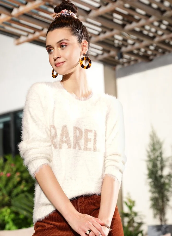 STREET 9 Cream Typography Pullover for Women