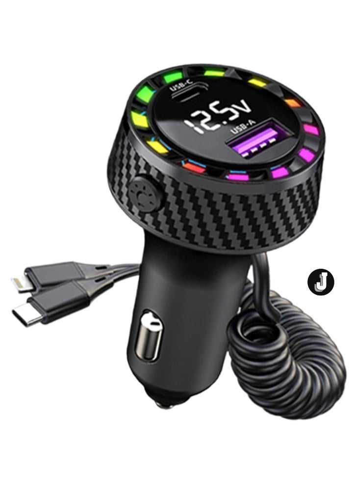 JAJEEK "2024 Car Phone Charger - Quick Charge 2-Port Adapter with Stretchable Cable for Phones and Tablets - Universal Vehicle Charging Solution" - Image 1