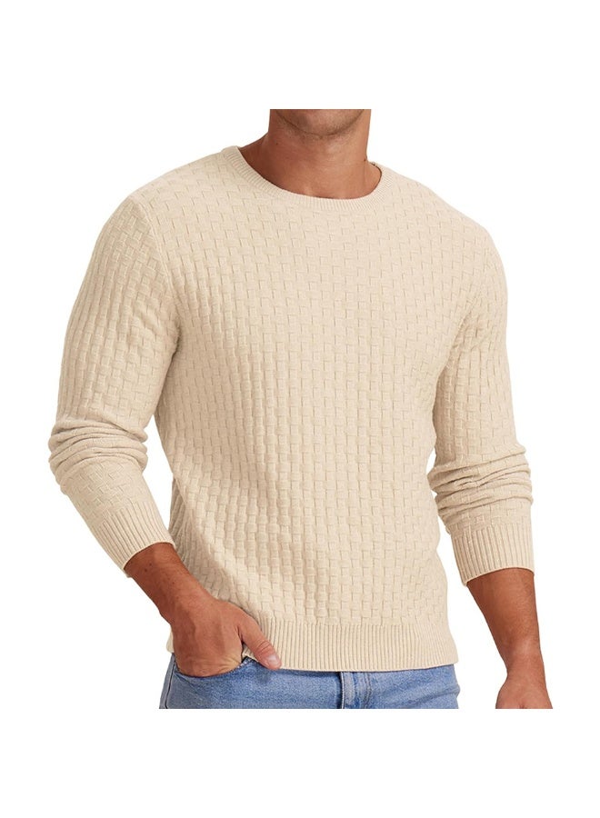 NIBEMINENT Men Knit Pullovers Solid Sweater Long Sleeve Jumpers Round Neck Sweaters Casual Slight Strech Spliced Male Autumn - Image 1