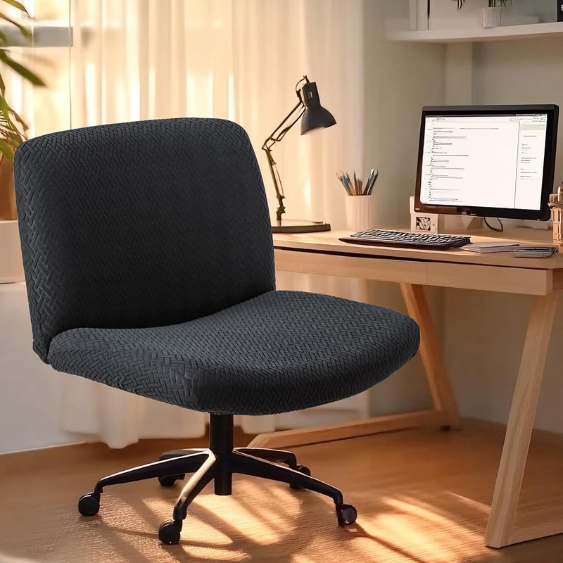 EVOLLER Store Criss Cross Chair Cover Armless Chair Slipcover Office Desk Chair Covers T-Shape Jacquard Mid Back Wide Seat Accent Chair Covers for Computer Chairs and Vanity Chairs(T Shape-Black) - Image 2