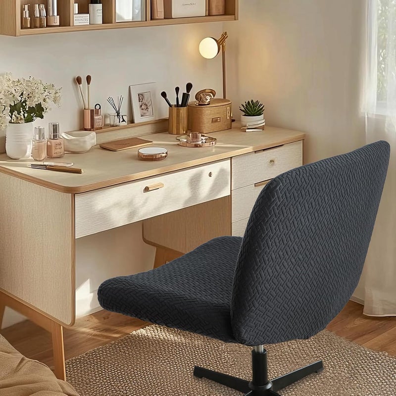 EVOLLER Store Criss Cross Chair Cover Armless Chair Slipcover Office Desk Chair Covers T-Shape Jacquard Mid Back Wide Seat Accent Chair Covers for Computer Chairs and Vanity Chairs(T Shape-Black) - Image 5