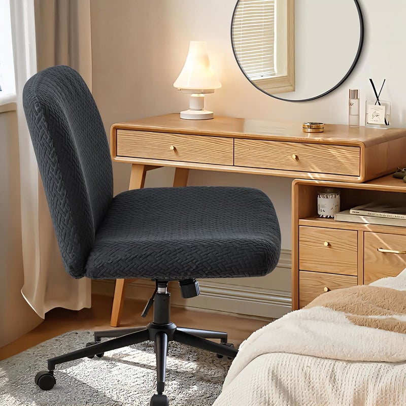 EVOLLER Store Criss Cross Chair Cover Armless Chair Slipcover Office Desk Chair Covers T-Shape Jacquard Mid Back Wide Seat Accent Chair Covers for Computer Chairs and Vanity Chairs(T Shape-Black) - Image 4