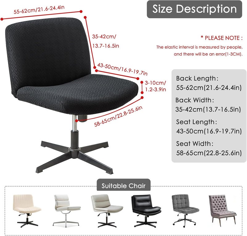 EVOLLER Store Criss Cross Chair Cover Armless Chair Slipcover Office Desk Chair Covers T-Shape Jacquard Mid Back Wide Seat Accent Chair Covers for Computer Chairs and Vanity Chairs(T Shape-Black) - Image 3