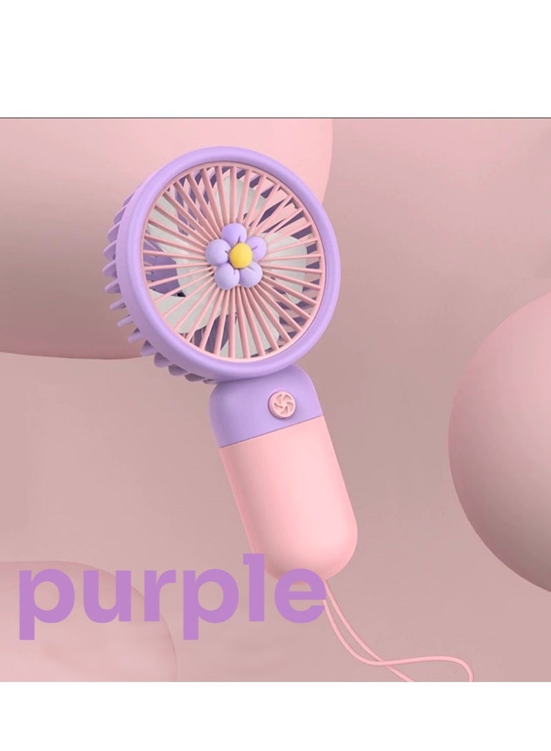 High value mini portable fan with contrasting colors, high air volume, low sound, USB fast charging, portable multifunctional accessory - pink purple