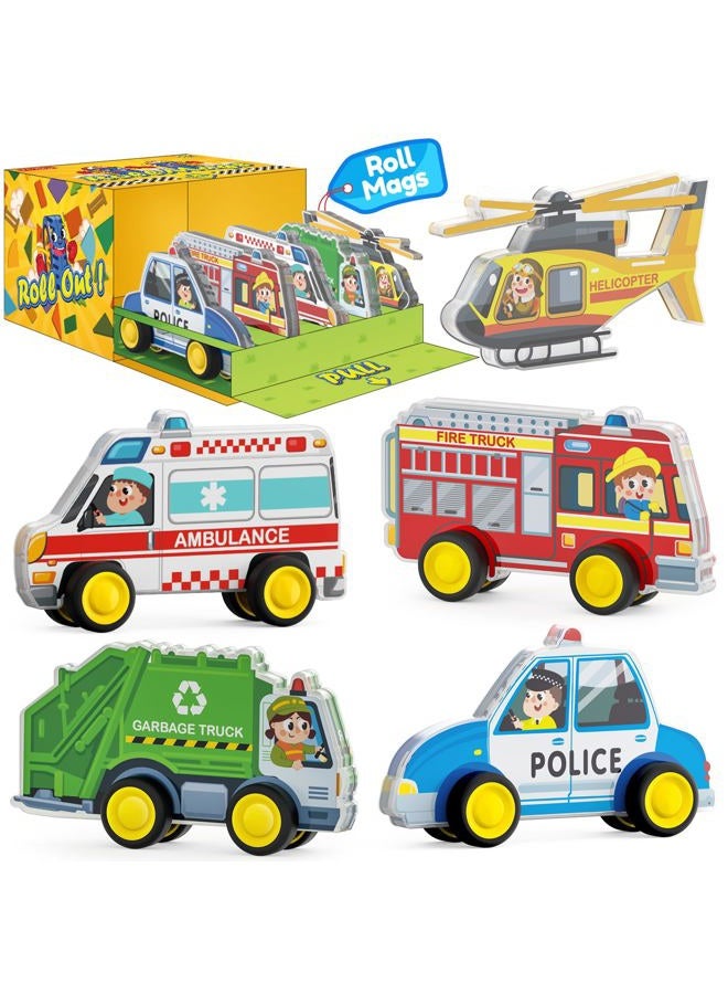 Oriate Rolling City Vehicle for Magnetic Tiles, Free Wheels Rescue Toy Cars Compatible with Road Magnet Tiles, Car Toys for Kids Urban Road Traffic Magnetic Tiles Toys, Educational Gift Boys Girls - Image 1