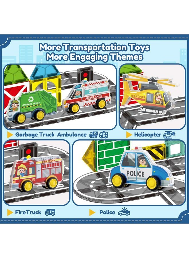 Oriate Rolling City Vehicle for Magnetic Tiles, Free Wheels Rescue Toy Cars Compatible with Road Magnet Tiles, Car Toys for Kids Urban Road Traffic Magnetic Tiles Toys, Educational Gift Boys Girls - Image 4