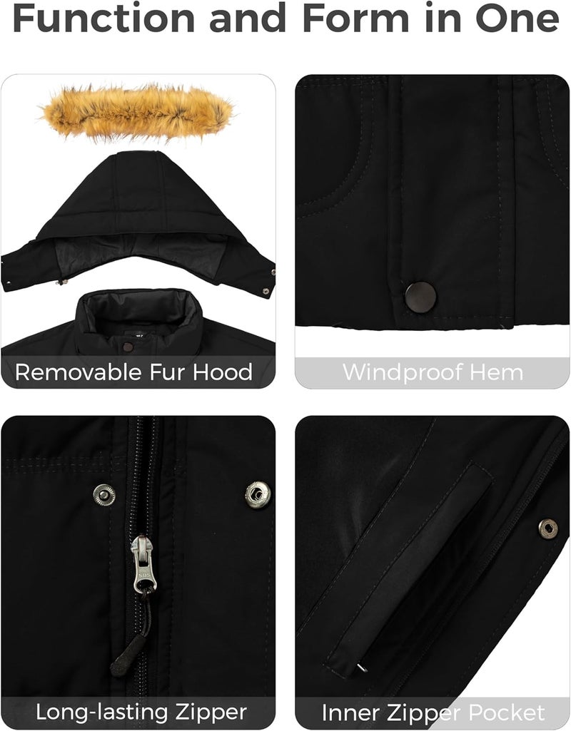 Wantdo Men's Winter Puffer Coat with Detachable Fur Hood - Black, Large - Image 5