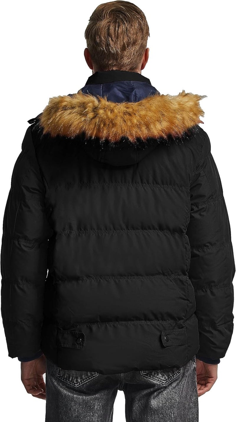 Wantdo Men's Winter Puffer Coat with Detachable Fur Hood - Black, Large - Image 2