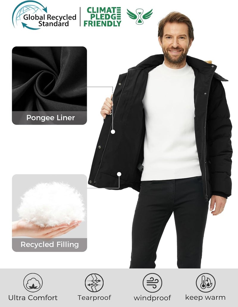 Wantdo Men's Winter Puffer Coat with Detachable Fur Hood - Black, Large - Image 3