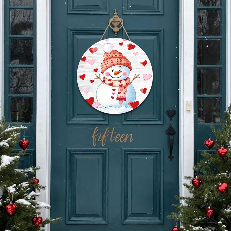 YIRHYZC Valentines Day Wreath for Front Door, Valentine Snowman Door Decorations, Valentine's Day Door Hanger Wooden Sign 12 Inch, February Wall Porch Decor - Image 2