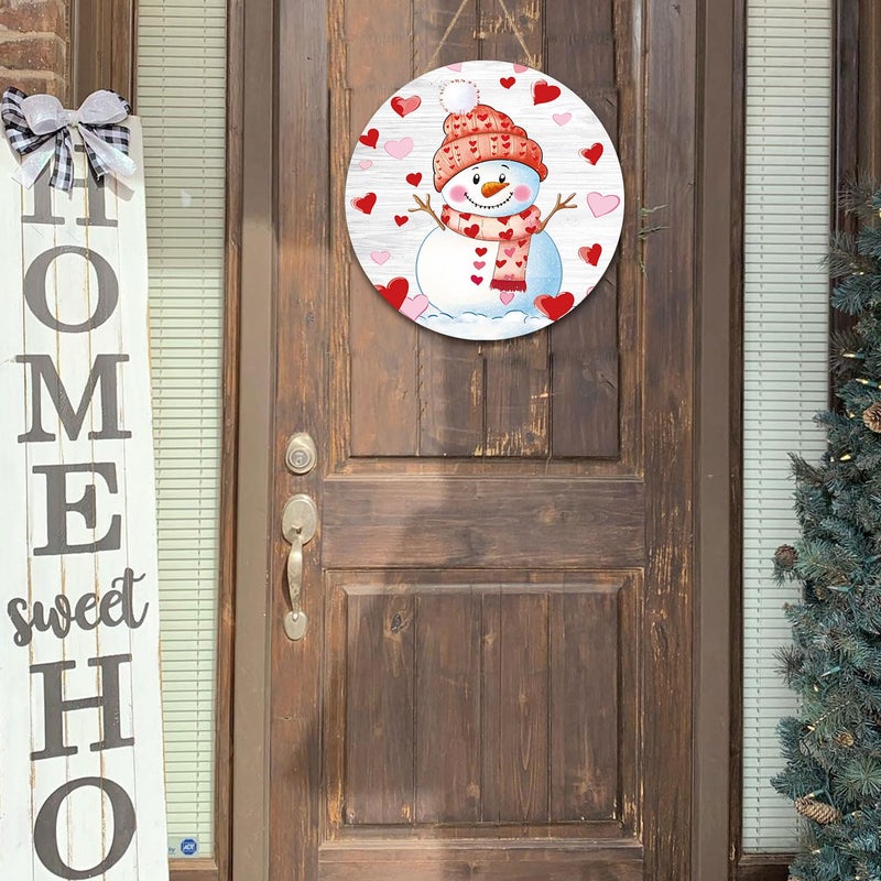 YIRHYZC Valentines Day Wreath for Front Door, Valentine Snowman Door Decorations, Valentine's Day Door Hanger Wooden Sign 12 Inch, February Wall Porch Decor - Image 4