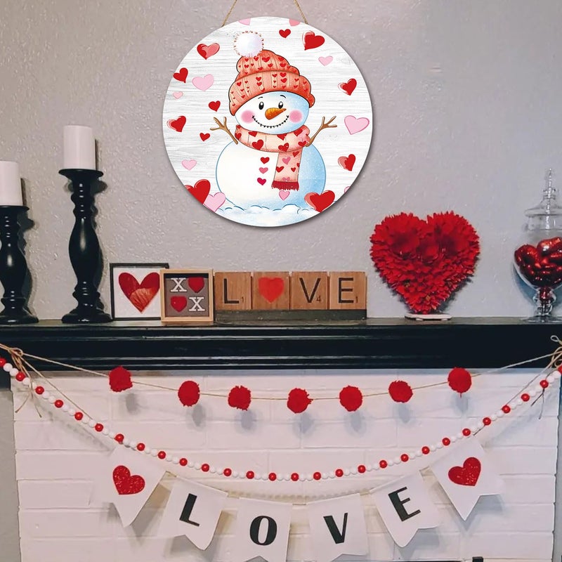YIRHYZC Valentines Day Wreath for Front Door, Valentine Snowman Door Decorations, Valentine's Day Door Hanger Wooden Sign 12 Inch, February Wall Porch Decor - Image 5