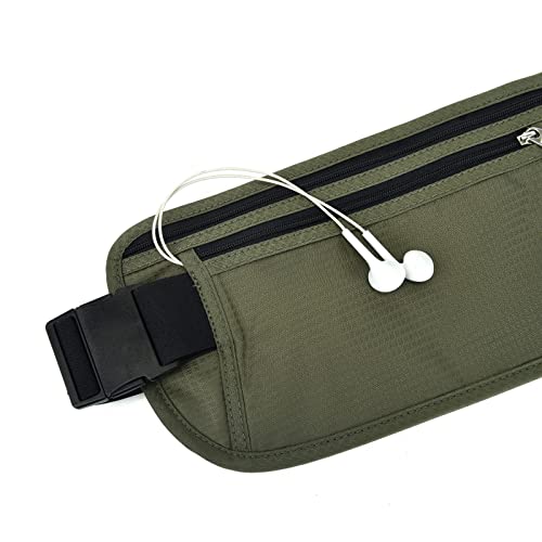 DAITET RFID Blocking Money Belt for Men Women, Slim Fanny Pack for Travel，Running,Conceal Waist Wallet for Passport Holder,Phone,Cash(Black Dark Olive Green) - Image 4
