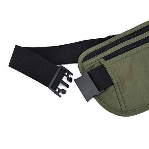 DAITET RFID Blocking Money Belt for Men Women, Slim Fanny Pack for Travel，Running,Conceal Waist Wallet for Passport Holder,Phone,Cash(Black Dark Olive Green) - Image 3