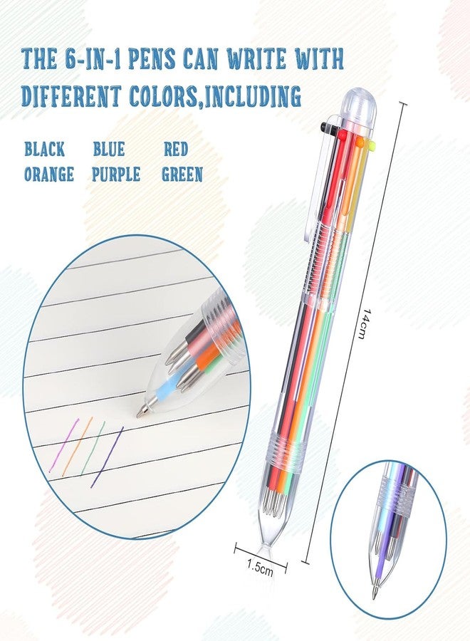 SAMEZONE 6-in-1 Multicolor Ballpoint Pen – Retractable Transparent Barrel Pen with Smooth Ink for School, Office, Journaling, Drawing – Pack of 2 - Image 3