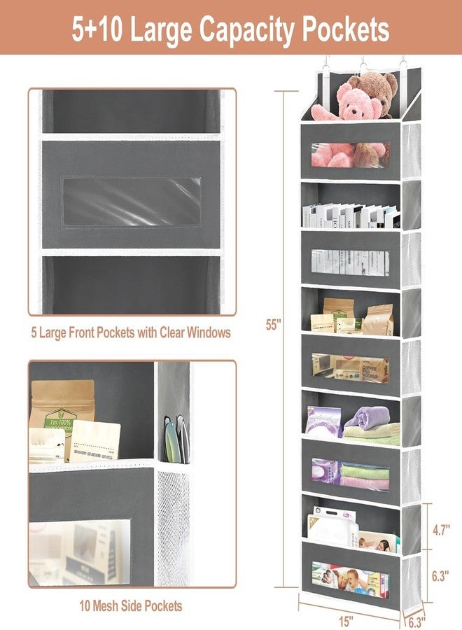 PRAMANTA 5-Tier Over The Door Pantry Organizer, Hanging Storage and Organization for Home Office, 10 Side Mesh Pockets Hanging (1Pcs) (Style1) - Image 2