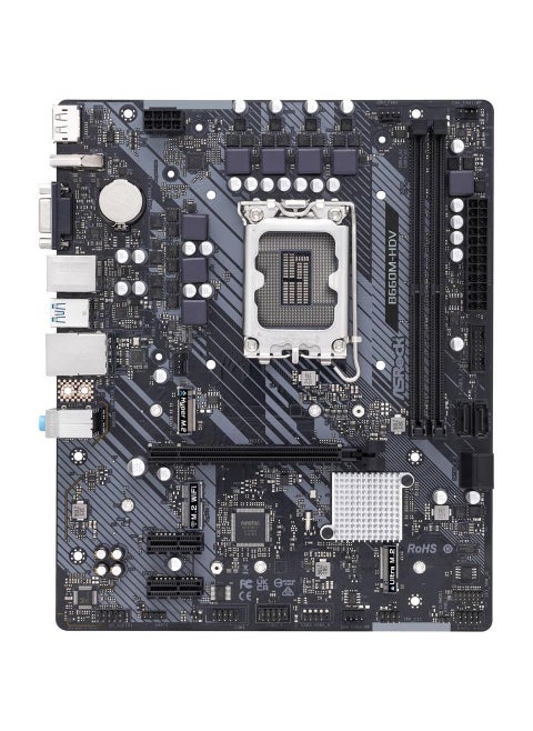 ASRock B660M-HDV LGA 1700 Micro ATX Motherboard, Intel B660 Chipset, 2x 2 Channel DDR4 64GB Max, Gigabit LAN, 1x M.2 SATA3 6.0 Gb/socket, 1 PCIe 4.0 x16, 1x HDMI/DP 1.4 | 90-MXBH40-A0