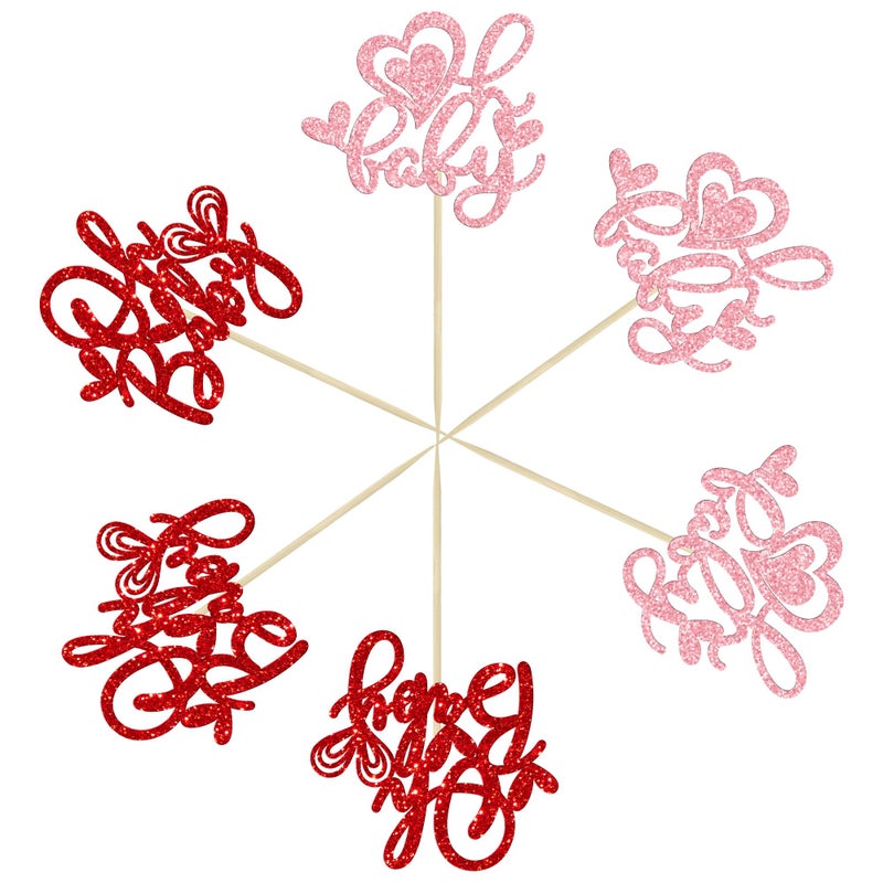 Ephlyn 24Pcs Oh Baby Valentine's Day Cupcake Toppers Glitter Feet Sweet Love Heart Baby Shower Cupcake Picks for Love Valentine's Day Theme Birthday Party Cake Decorations Supplies Multi - Image 3
