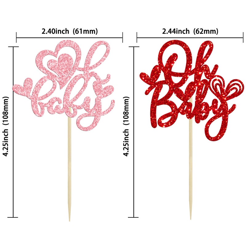 Ephlyn 24Pcs Oh Baby Valentine's Day Cupcake Toppers Glitter Feet Sweet Love Heart Baby Shower Cupcake Picks for Love Valentine's Day Theme Birthday Party Cake Decorations Supplies Multi - Image 2