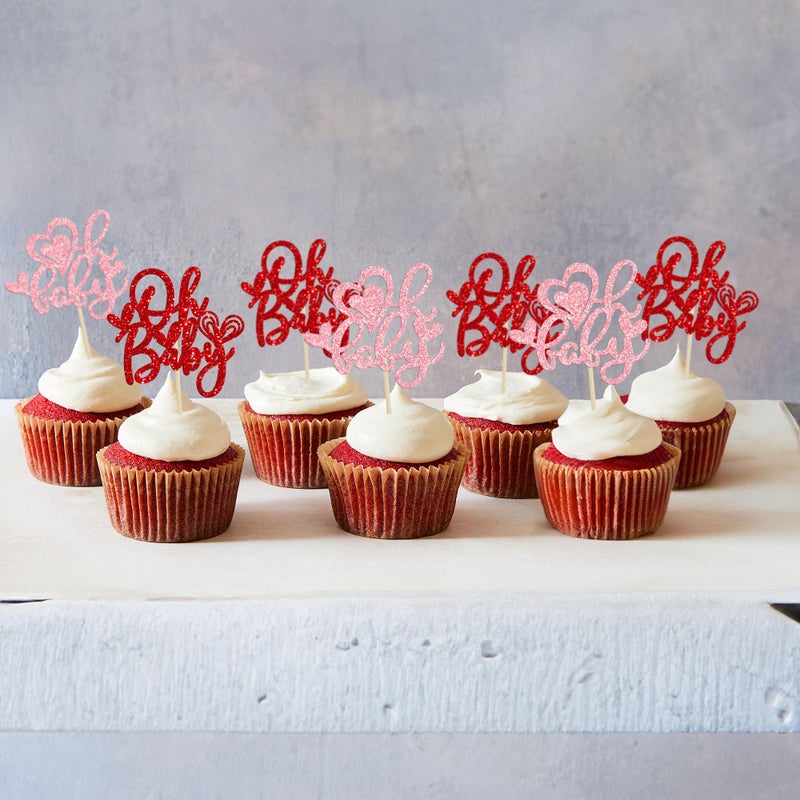 Ephlyn 24Pcs Oh Baby Valentine's Day Cupcake Toppers Glitter Feet Sweet Love Heart Baby Shower Cupcake Picks for Love Valentine's Day Theme Birthday Party Cake Decorations Supplies Multi - Image 5