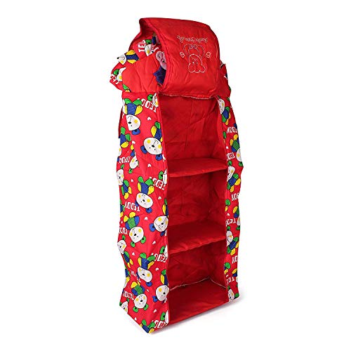 Unique Ideas Kids/Children Foldable 3 Shelf Hanging Wardrobe (New Red) - Image 1