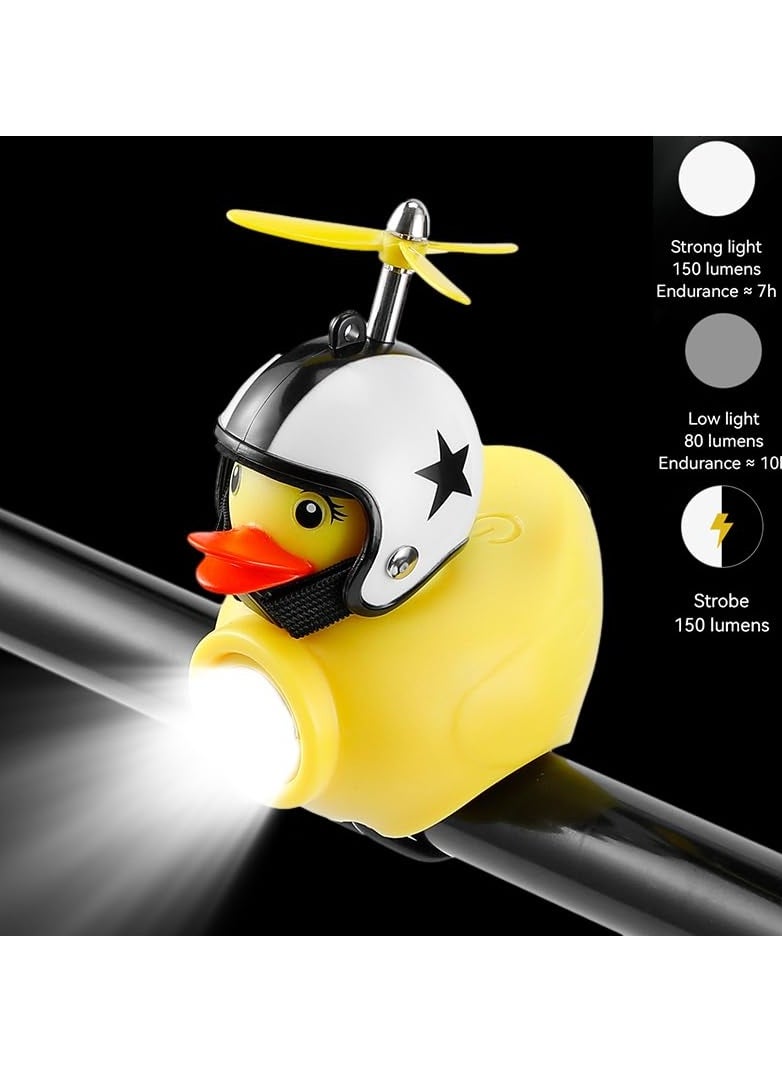SYOSI - Lovely Yellow Duck Bike Bell, Kids Bike Horn, Rubber Yellow Duck Bicycle Accessories with White LED Light - for Kids Toddler Children Adults Sport Outdoor (Black White Helmet) - Image 1