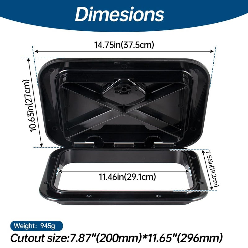Xztrdi Marine Deck Access Hatch 10.63"Ã—14.76" White/Black Rectangle Boat Hatch & Lid,Boat Deck Hatch Lids (Black) - Image 3